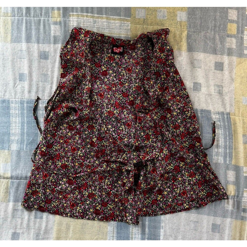 Thrill Flowers Print Sleeveless Waist Straps Blouse Women's